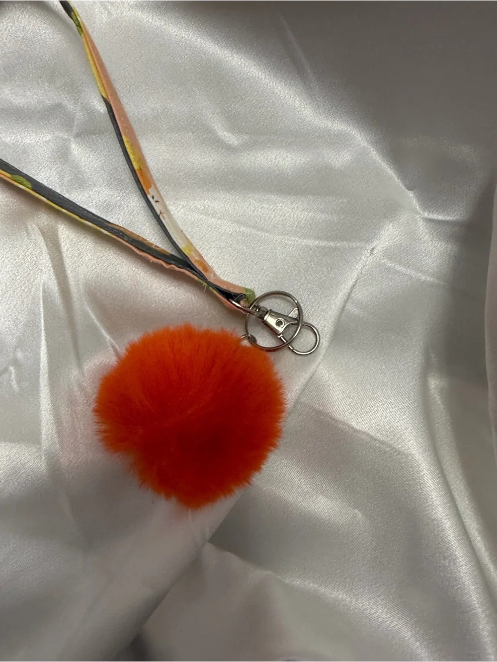 Handmade Orange Pattern Wristlet Keychain with Orange Pompom